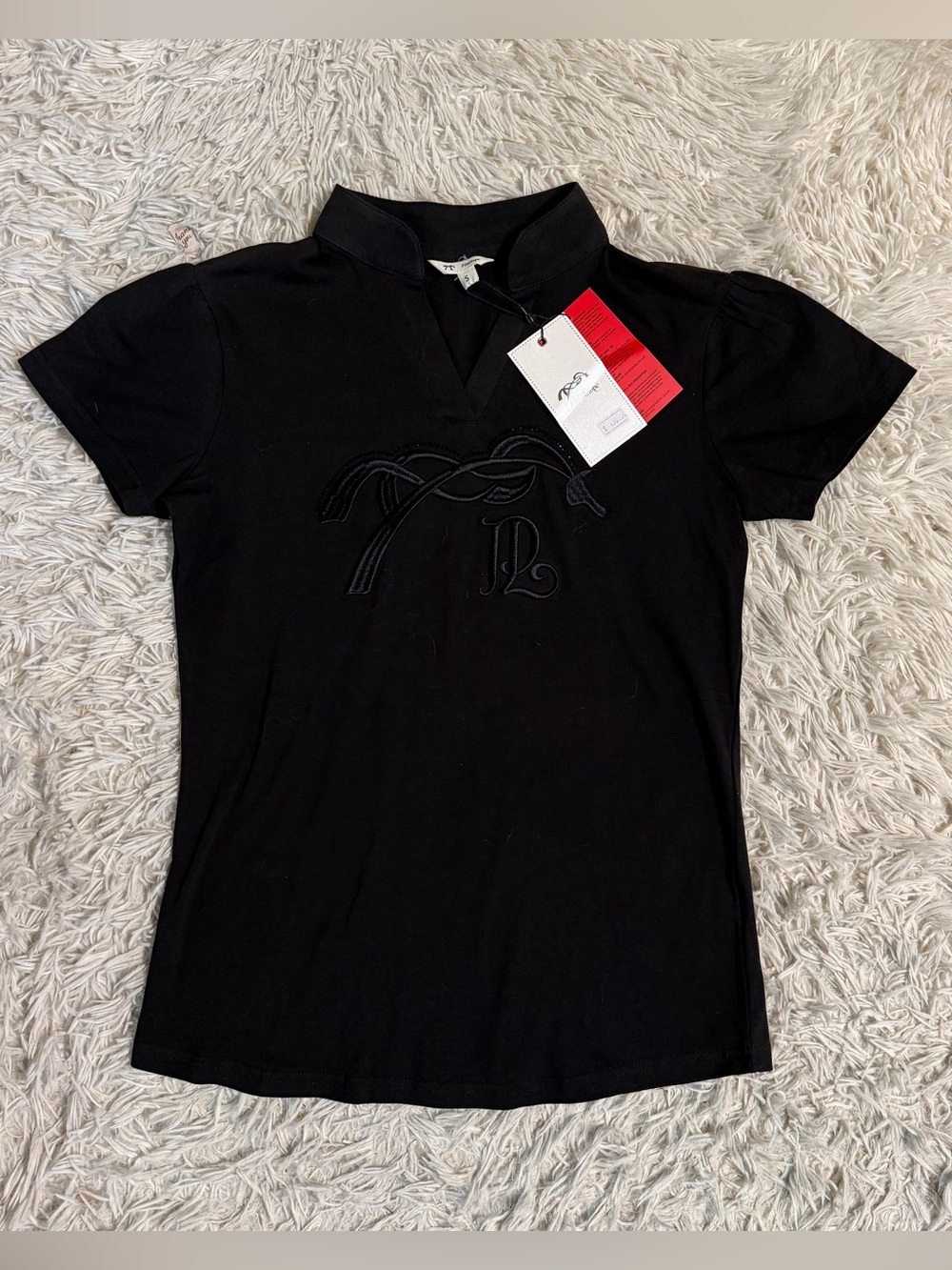 New Women’s Small Black Penelope Short Sleeve Horseback Riding Polo Shirt
